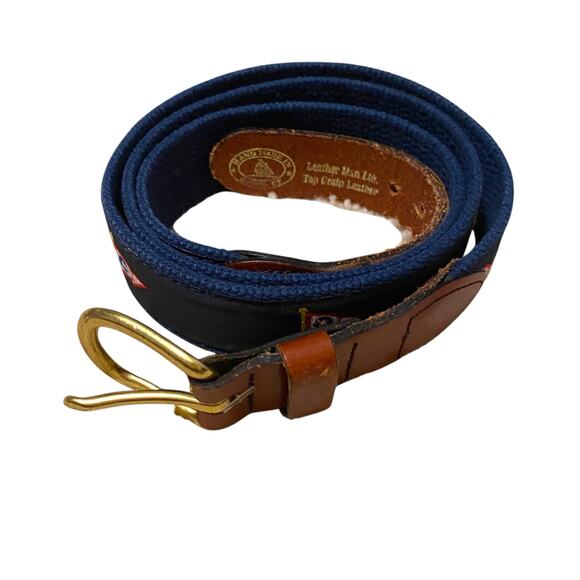 Leather Man Ltd Belt Size 40 Navy blue with flag pattern LML Solid Brass Buckle - Picture 10 of 16